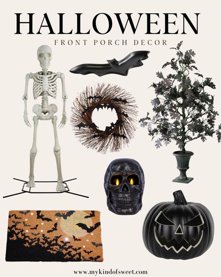 Halloween front porch decor. I love this 12ft skeleton and black skull. 

#LTKSeasonal #LTKHalloween #LTKhome