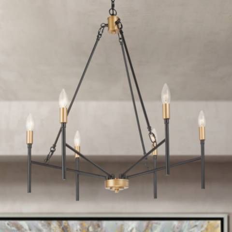Altris 27" Wide Mixed Metal Black and Gold 6-Light Modern Chandelier | Lamps Plus