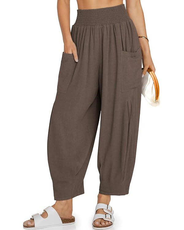 TARSE Women Linen Boho Pants Summer Casual Loose High Waist Cargo Lounge Harem Pant 2025 Beach Tr... | Amazon (US)