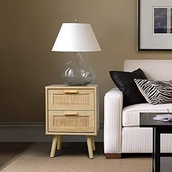 Finnhomy Nightstand, End Table, Side Table with 2 Hand Made Rattan Decorated Drawers, Nightstands... | Amazon (US)