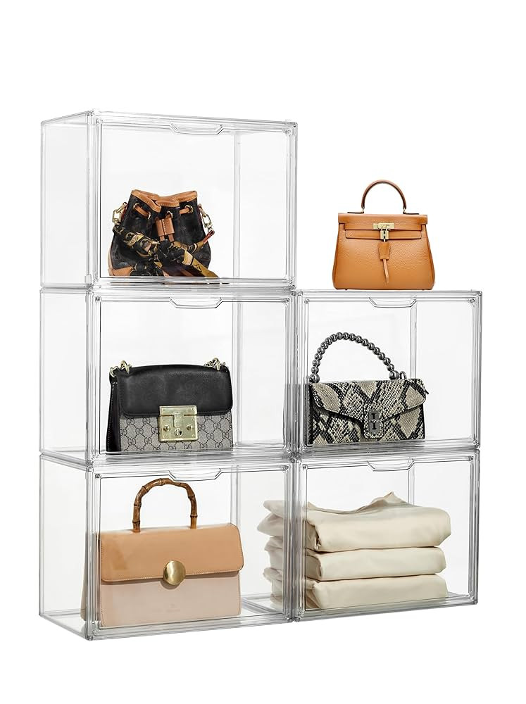 Purse Organizer for Closet, 5 Pack Clear Acrylic Display Case for Purse Handbag Storage, Stackabl... | Amazon (US)