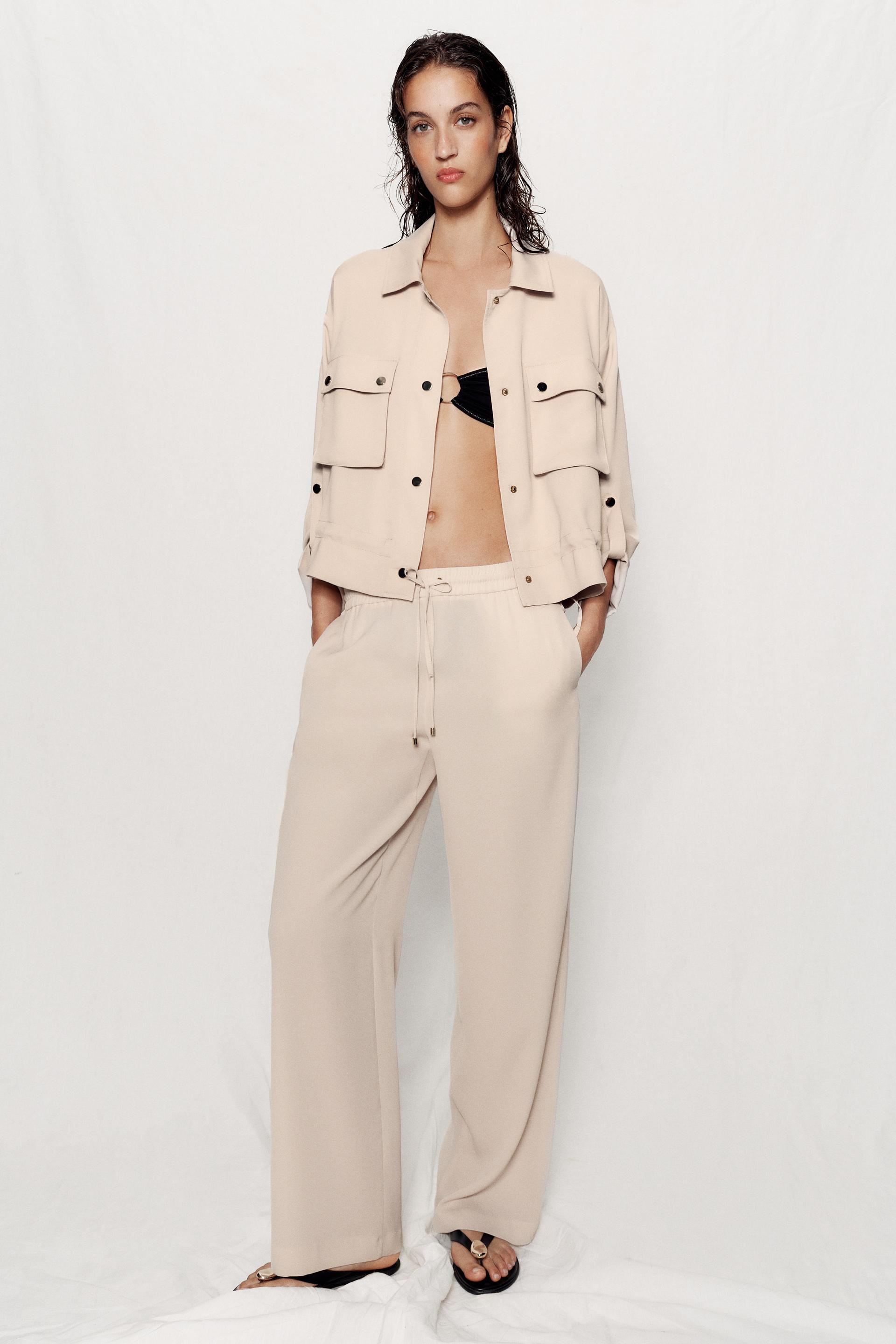 Zara - Rolled-Sleeve Safari Jacket - Beige - L - Woman | Zara US