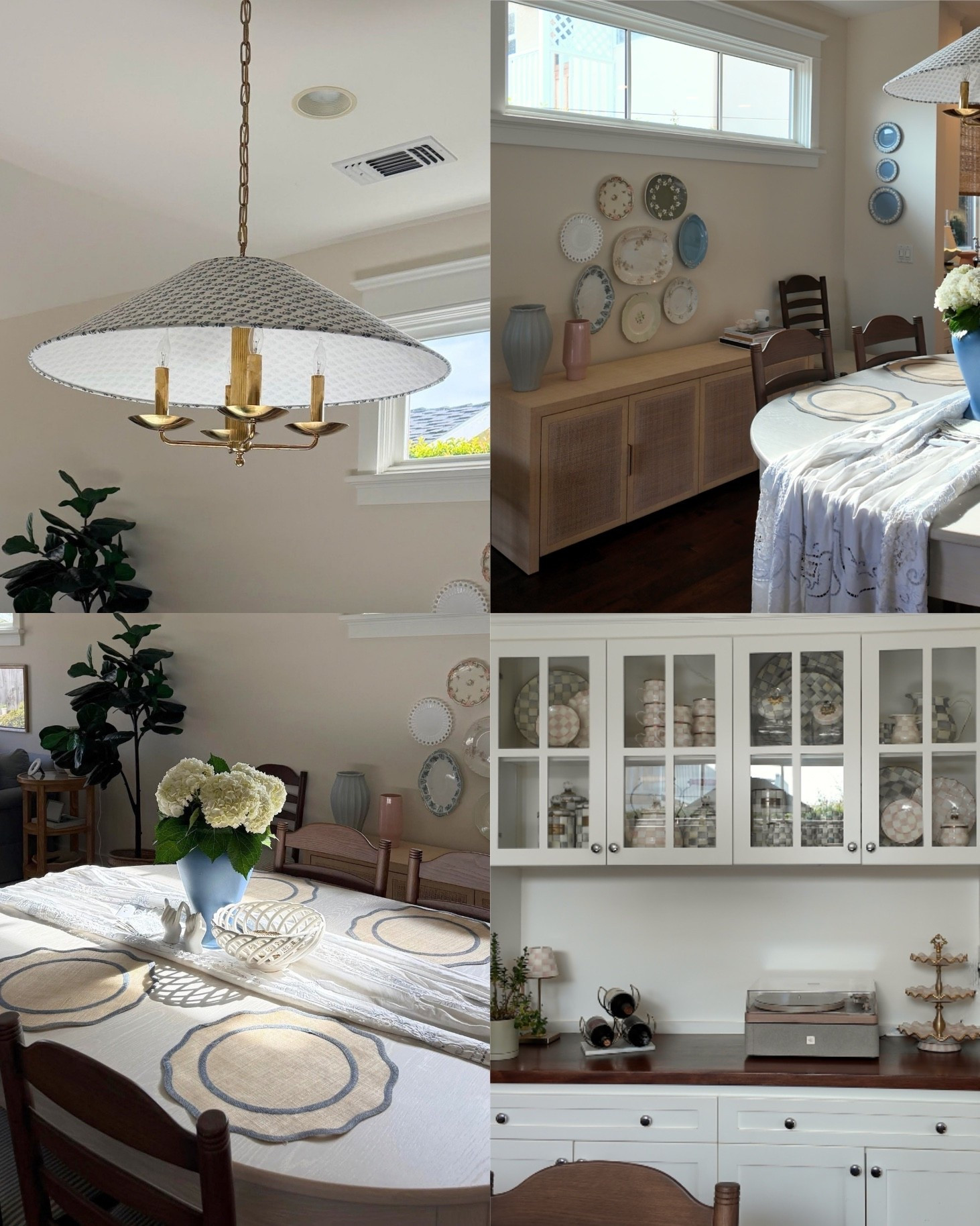 The dining room:
Check out the full home makeover process on my YouTube channel!

coastal cottage aesthetic, coastal cottage decor, dining room decor, dining room makeover, home makeover, coastal home, cottage style home, coastal interior design, coastal dining room, beach house decor, dining room inspiration, dining table decor, coastal dining table, woven dining chairs, cane dining chairs, rattan dining chairs, wood dining table, buffet cabinet, rattan buffet, coastal sideboard, dining room sideboard, blue and white decor, blue and white table setting, coastal table linens, scalloped tablecloth, hydrangea centerpiece, floral centerpiece, blue vase decor, decorative wall plates, plate wall decor, coastal wall decor, white kitchen cabinets, glass display cabinets, coastal chandelier, woven pendant light, statement dining light, neutral home decor, cottagecore decor, timeless home decor, LikeToKnowItHome

#LTKvlog #LTKdayinmylife #LTKHome