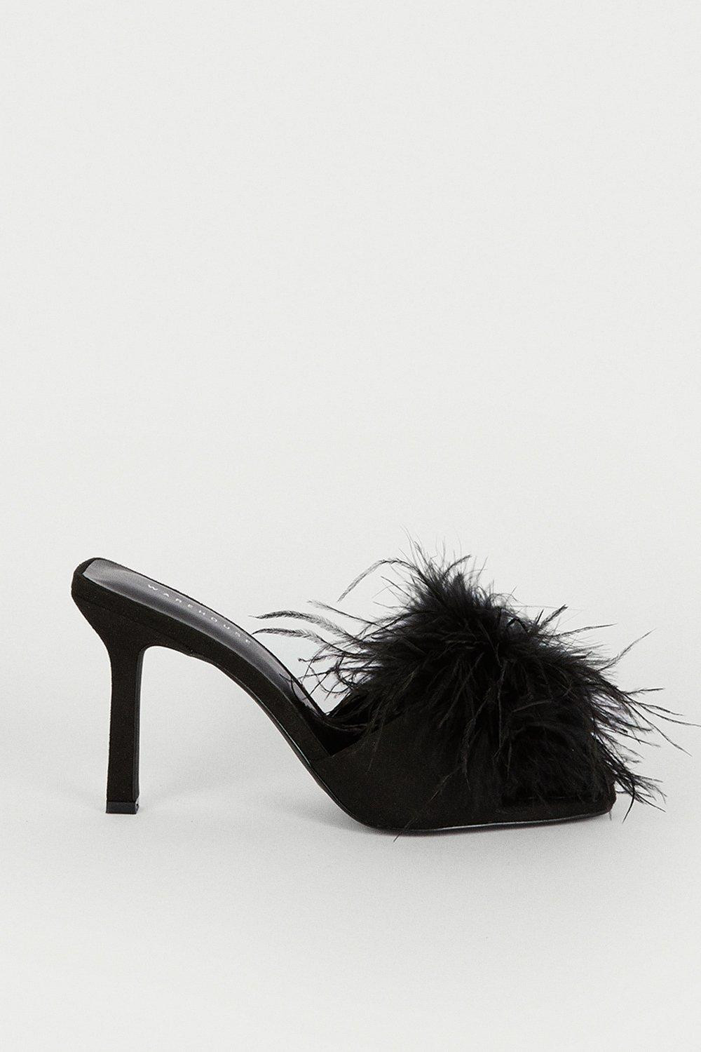 Feather Detail Heeled Mule | Warehouse UK & IE