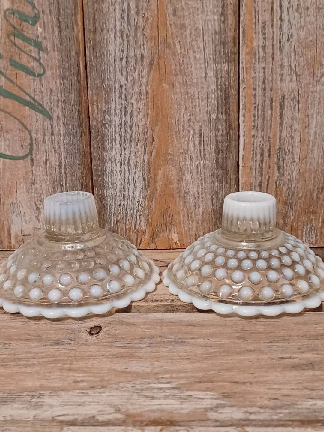 Vintage 1940's Anchor Hocking Moonstone Hobnail Candle Holders Clear Opalescent | Etsy (US)