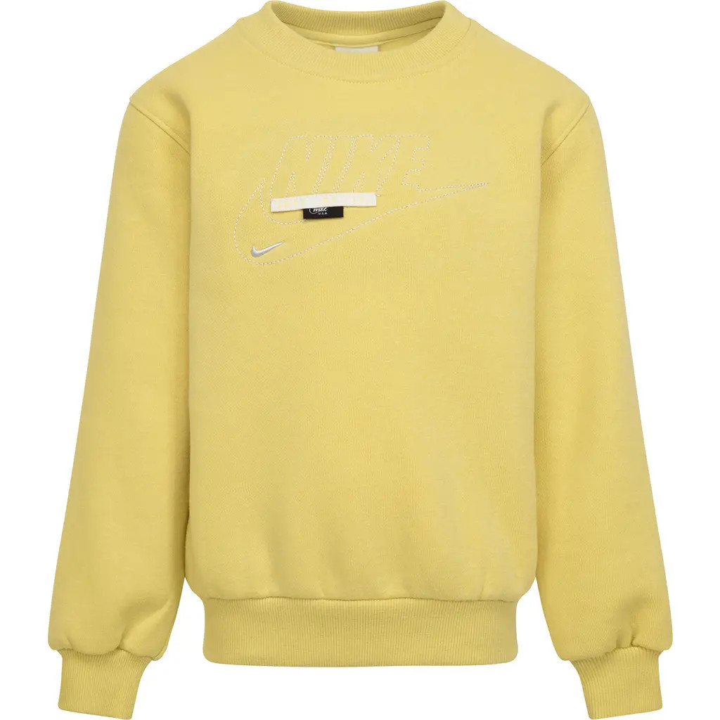 Nike Kids' Sportswear Club Specialty Fleece Crewneck Sweatshirt in Saturn Gold at Nordstrom Rack, Size 6 | Nordstrom Rack