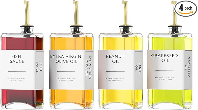 Kitchen Cooking Oil Dispenser Set, Olive Oil & Vinegar Bottles, Soy Sauce Dispenser - 4 Pieces, G... | Amazon (US)