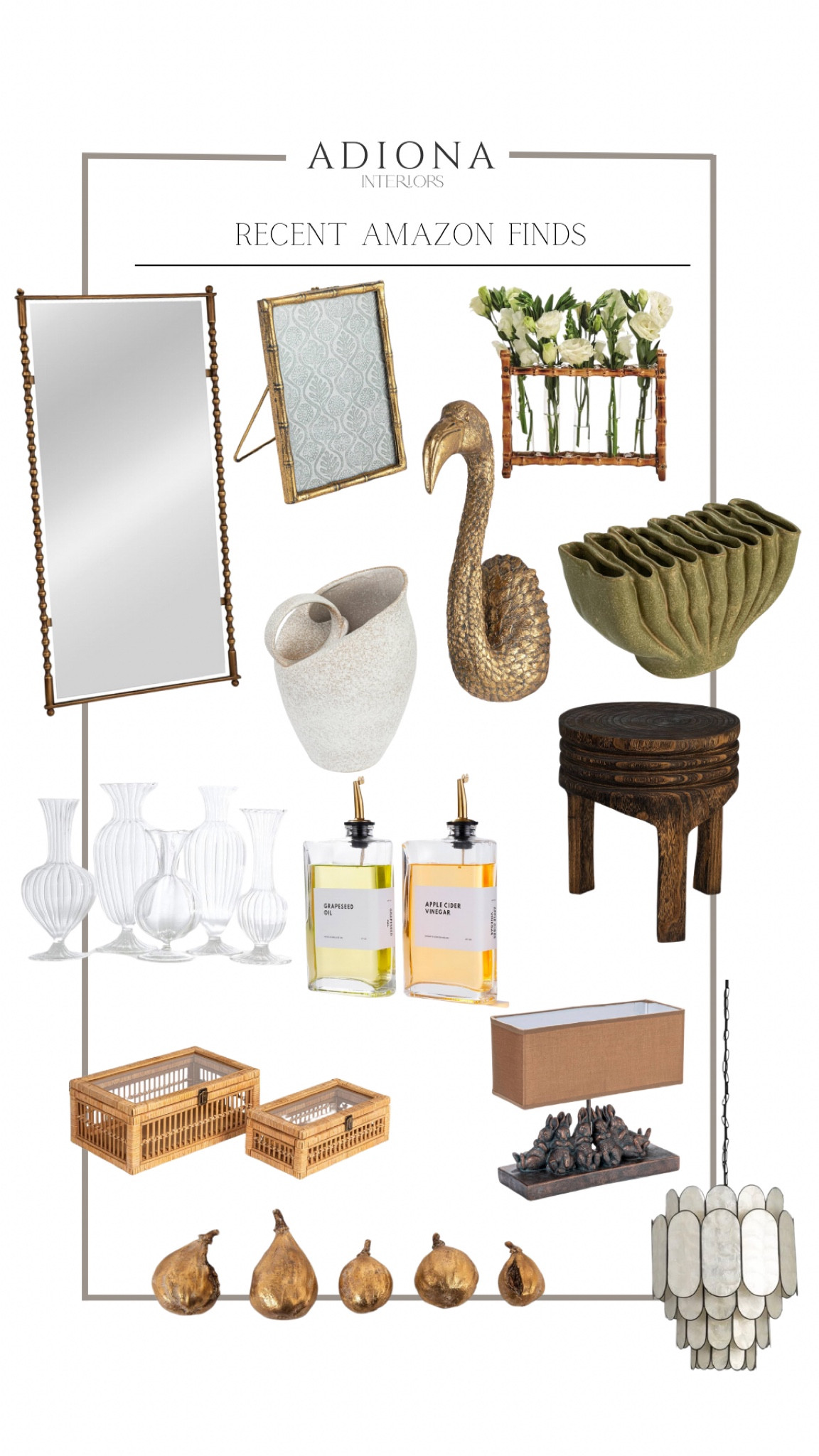 Recent Amazon finds

Mirror, gold mirror, gold picture frame, bird wall decor, wall decor, vase, tulip vase, wooden stool, oil and vinegar dispenser, kitchen decor, glass vases, rattan box, decorative box, lamp, bunny lamp, Easter decor, pendant, lighting  

#LTKHome #LTKFindsUnder100 #LTKSeasonal