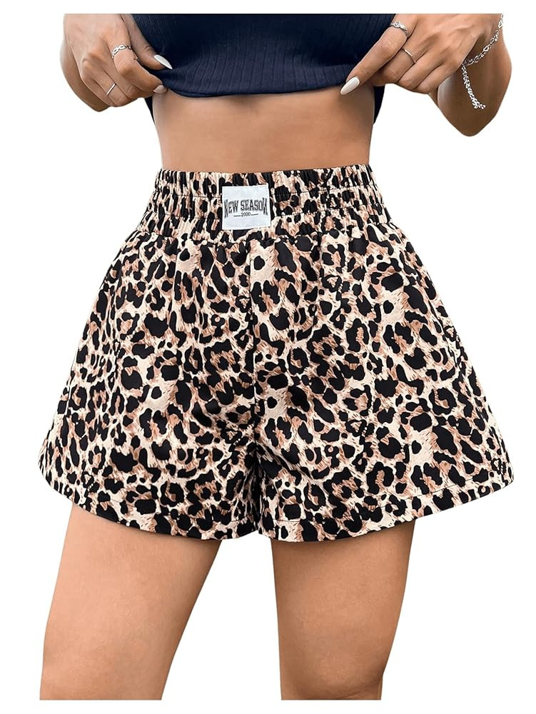 WDIRARA Women's Cheetah Print Shorts High Waisted Straight Leg Summer Leopard Boxer Shorts | Amazon (US)