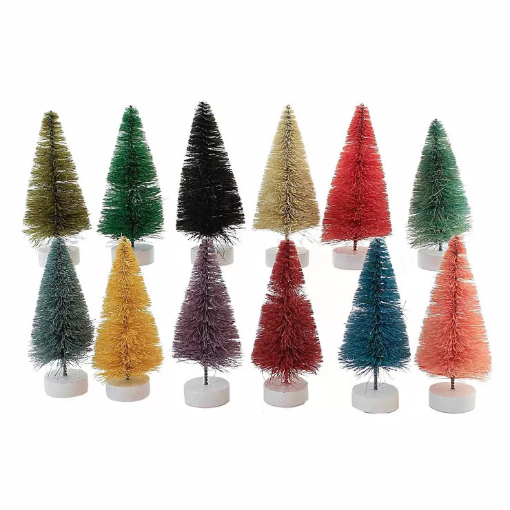 Christmas 4.75" Rainbow Trees Set/12 Small Br Mulitcolor Bottle Brush  -  Decorative Figurines | Target