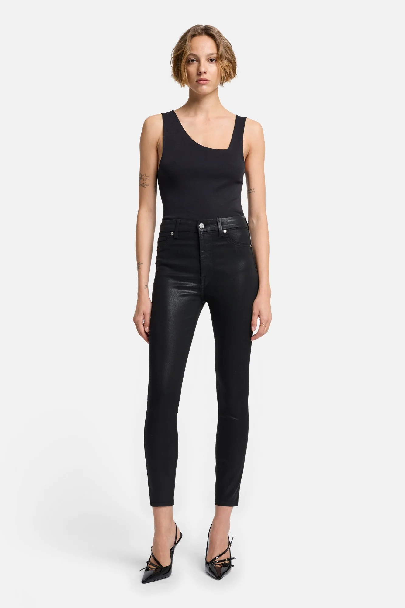 B(air) High Waist Ankle Skinny in Coated Black | 7 For All Mankind