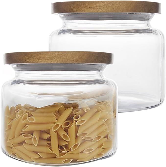Anchor Hocking (2 Pack) 48oz Glass Jars Kitchen Canister With Wood Lids Food Storage Container Se... | Amazon (US)