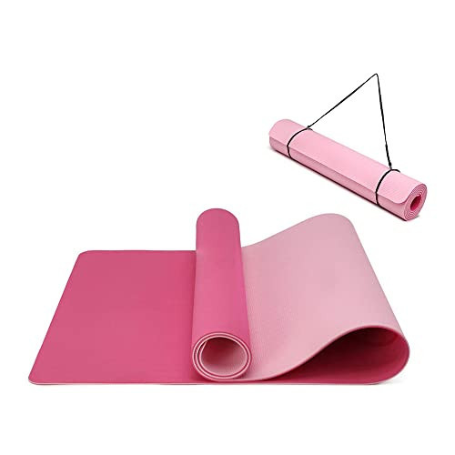 Yogamatte rutschfest und umweltfreundliche TPE Sportmatte mit Tragegurt Gymnastikmatte für Pilates, Workout Fitnessmatte 183 x 61 x 0.6 cm (Pflaume-Rosa) | Amazon (DE)