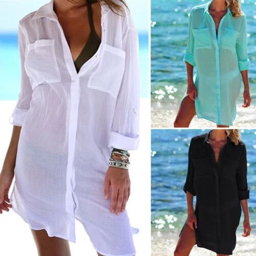 Women's Beachwear Swimwear Bikini Beach Wear Cover Up Button Ladies Summer Dress | Walmart (US)