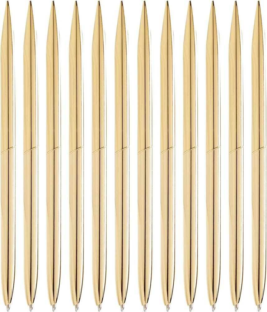 Juvale 12 Pack Gold Ballpoint Pens for Wedding Guest Book, Bulk Office Supplies, Black Ink, 1mm M... | Amazon (US)