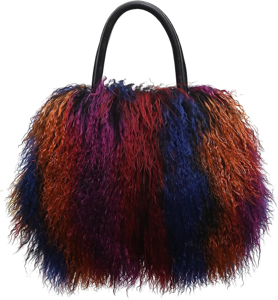 Women's Mongolian Lamb Handbag Ladies Winter Shoulder Tote Bags Girls | Amazon (US)