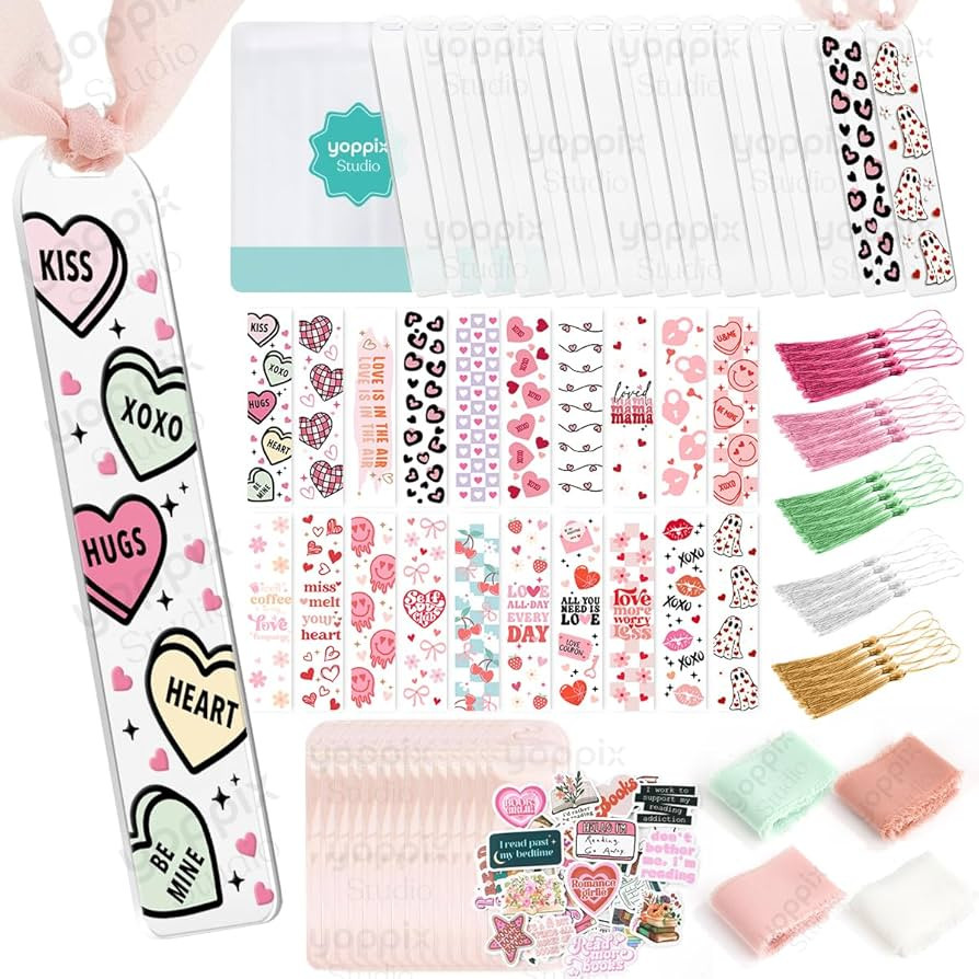 180 Pcs Acrylic Bookmark Blanks- 20 Set Bookmark Making Kit with 20 UV DTF Stickers About Valenti... | Amazon (US)