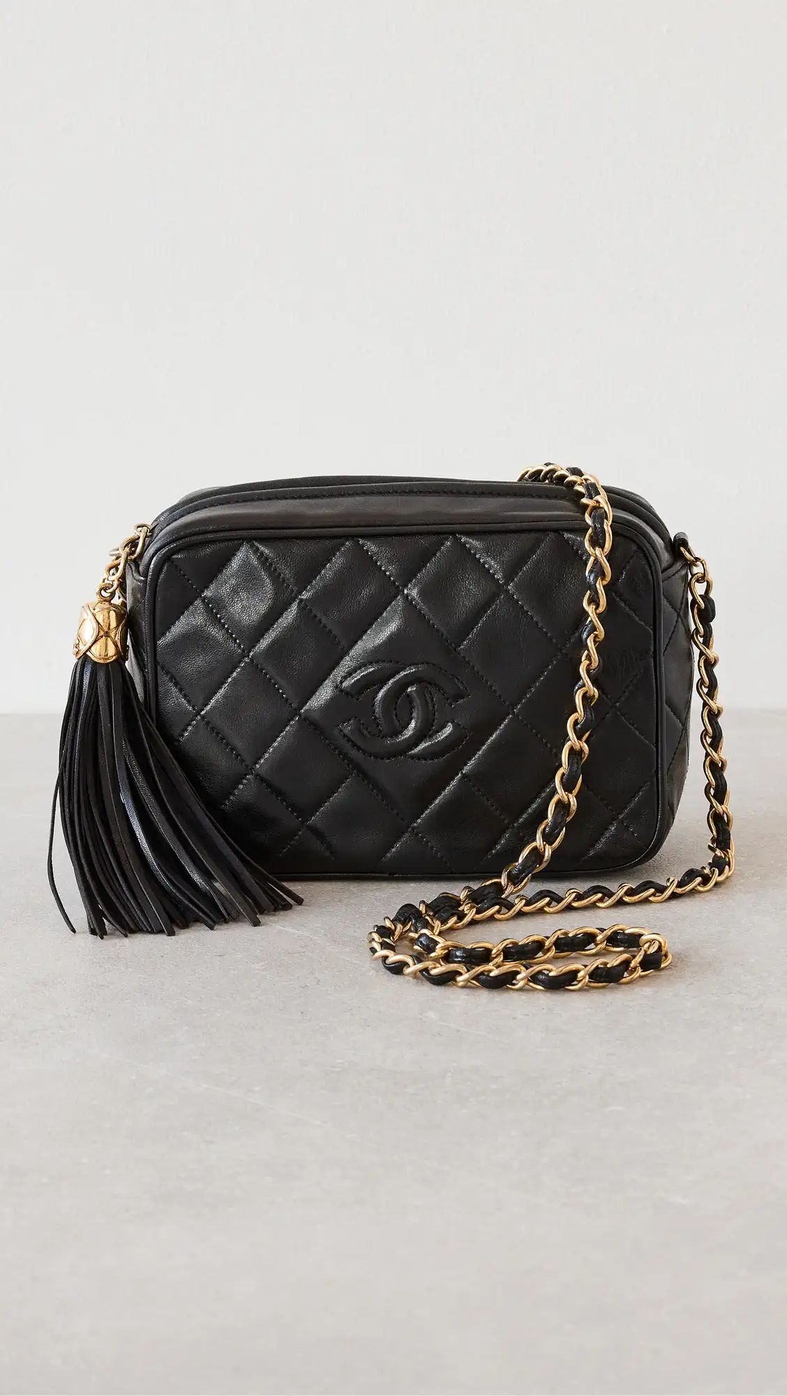 What Goes Around Comes Around Chanel Black Lambskin Diamond CC Camera Bag | Shopbop | Shopbop
