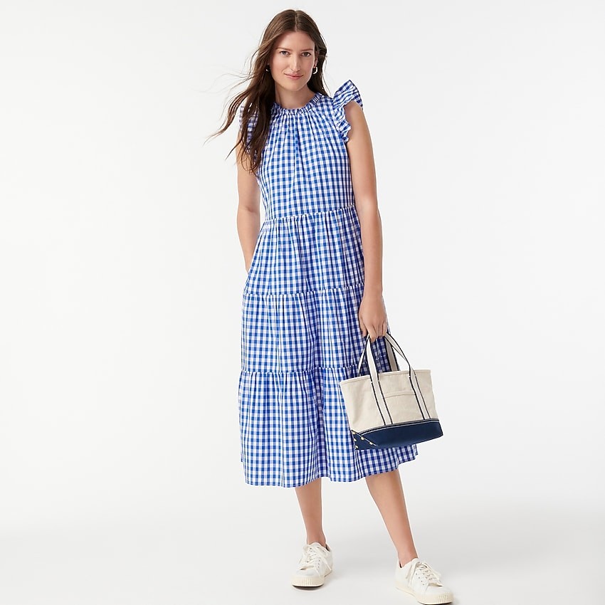 Tiered ruffle-sleeve dress in gingham | J. Crew US