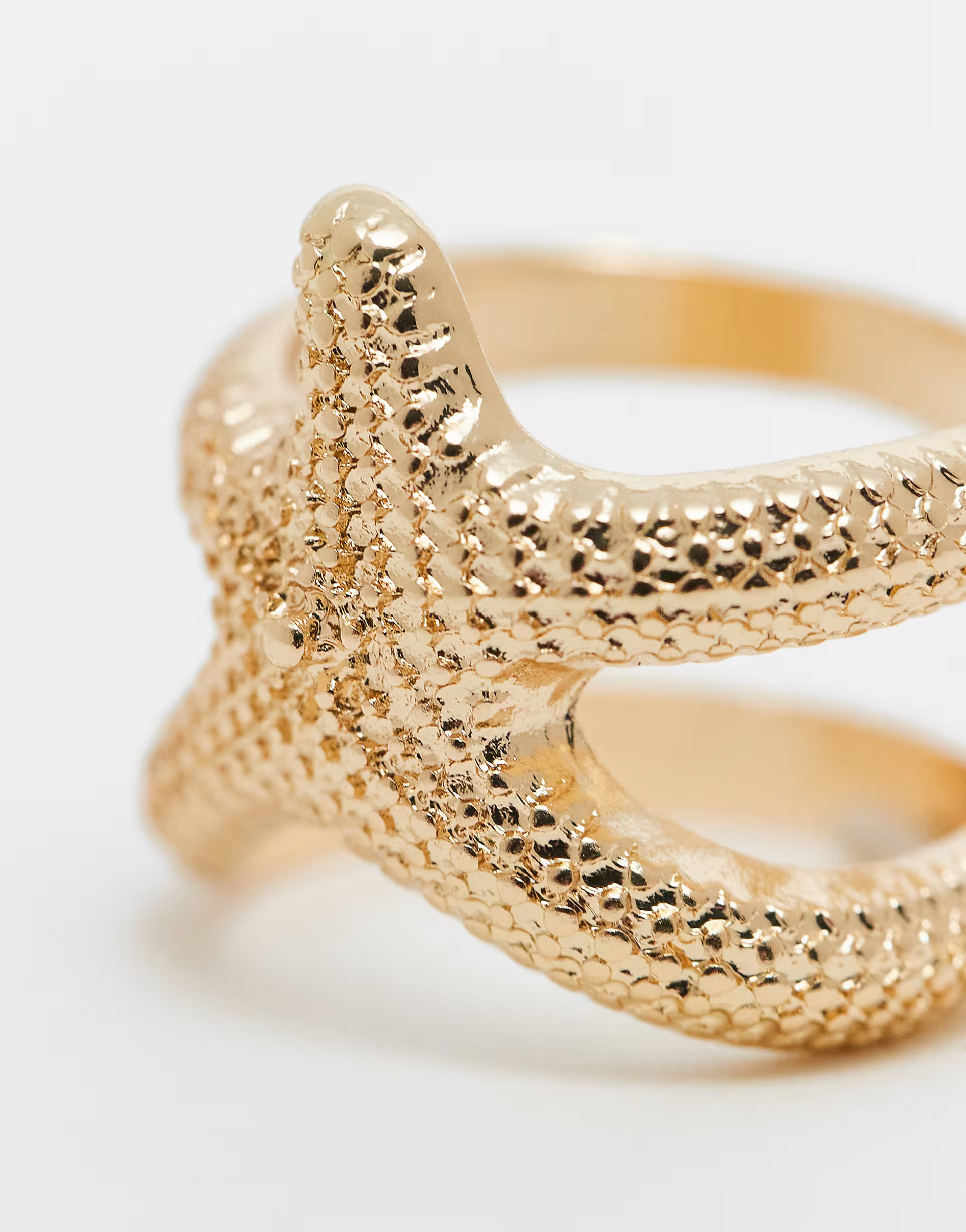 ASOS DESIGN textured ring with starfish design in gold tone | ASOS (Global)