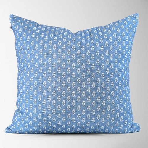 Aurora Petite Block Print Pillow Cover 22x22 – 100% Cotton Designer Throw Pillow Cover – Luxury Decorative Accent for Sofa, Couch, Bed & Modern Coastal Grandmillennial Home Décor (Blue, 22X22) | Amazon (US)
