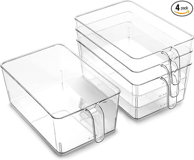 BINO l Plastic Storage Bins l THE HOLDER COLLECTION l 4-Pack, Large Multi-Use Clear Containers fo... | Amazon (US)