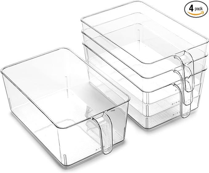 BINO l Plastic Storage Bins l THE HOLDER COLLECTION l 4-Pack, Large Multi-Use Clear Containers fo... | Amazon (US)