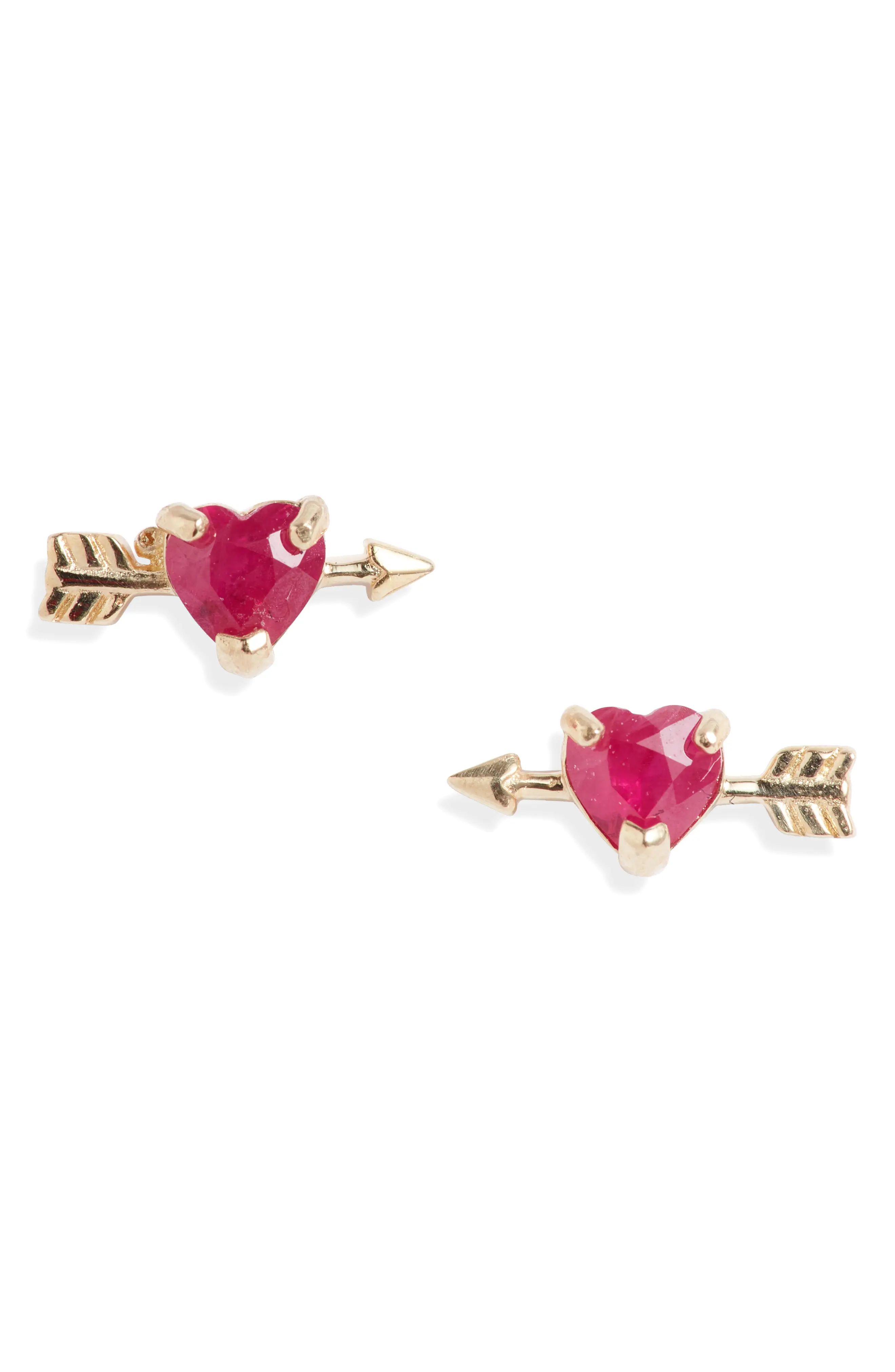 STONE AND STRAND Ruby Valentine Stud Earrings in Yellow Gold at Nordstrom | Nordstrom