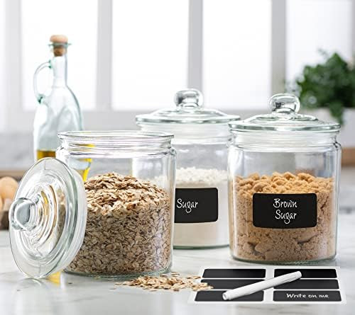 3pc Canister Sets for Kitchen Counter + Labels & Marker - Glass Cookie Jars with Airtight Lids - Foo | Amazon (US)