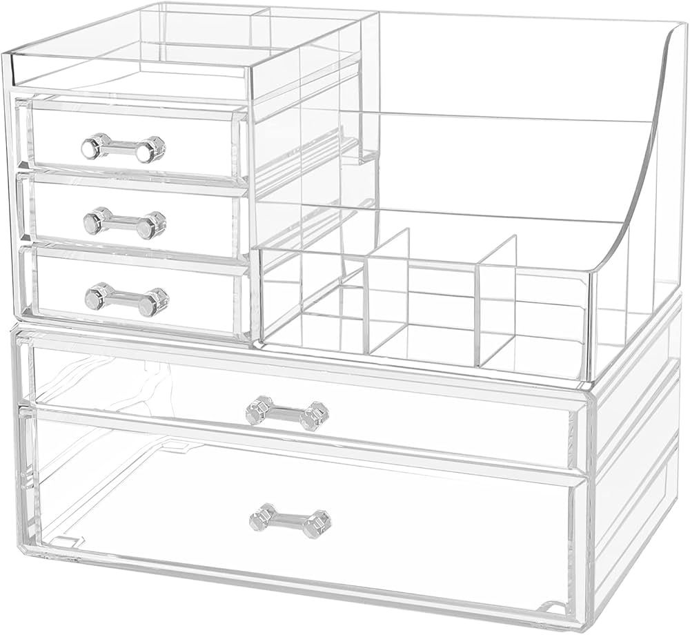 Clear Makeup Organizer With Drawers,Stackable Cosmetic Storage Display Case for Vanity,Bathroom C... | Amazon (US)