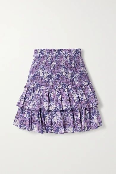 Isabel Marant Étoile - Naomi Shirred Tiered Floral-print Cotton-voile Mini Skirt - Purple | NET-A-PORTER (US)