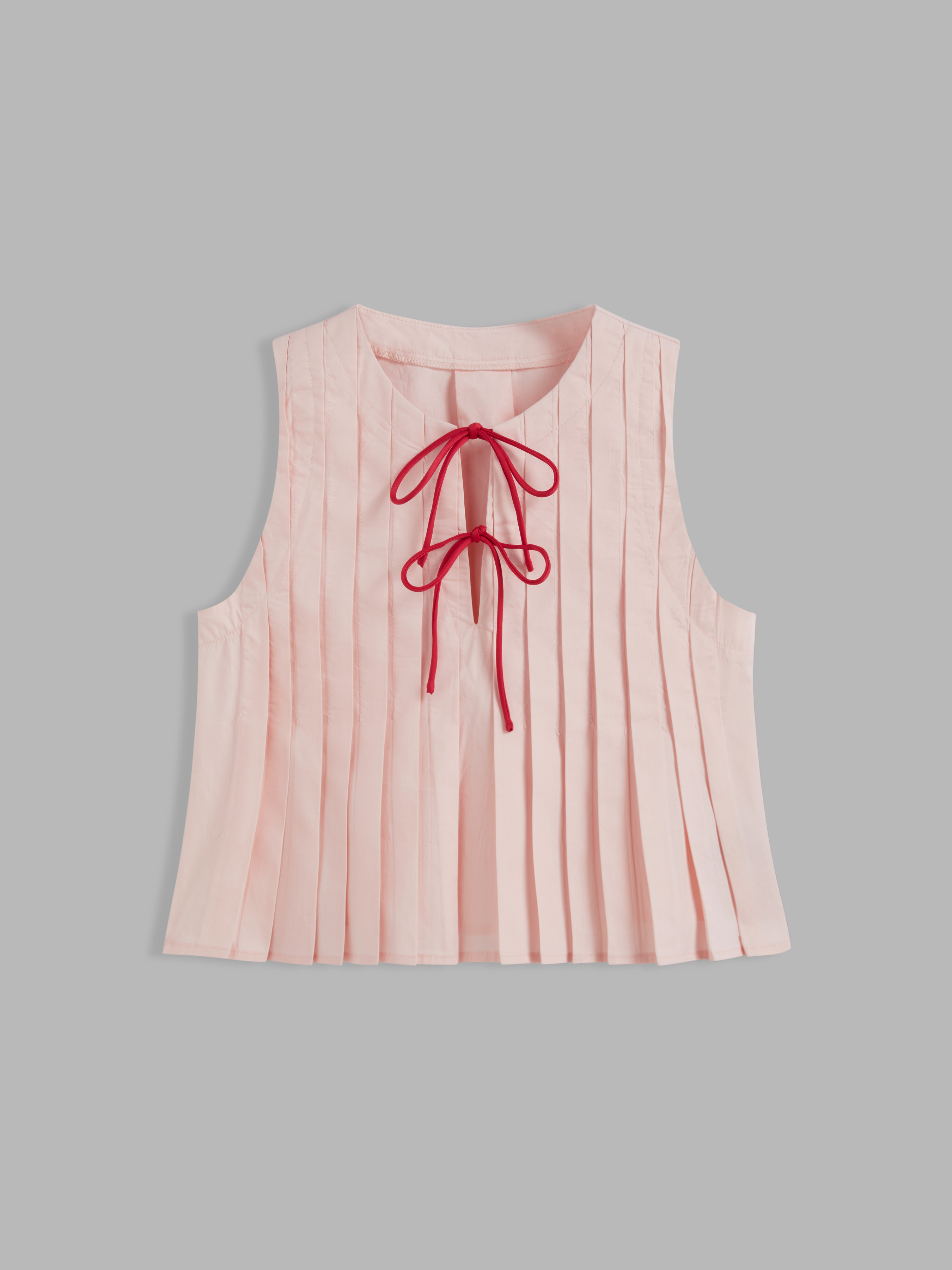 Woven Cotton 100% Cotton Round Neckline Solid Pleated Knotted Crop Top For Daily Casual | Cider