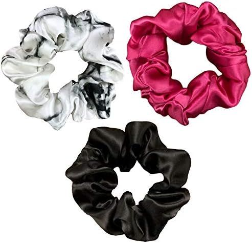 Celestial Silk Mulberry Silk Scrunchies for Hair (Large, Hot Pink, White Marble, Black) | Amazon (US)