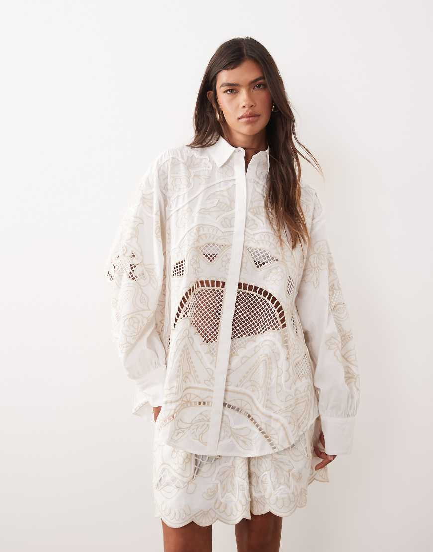 ARRANGE embroidered cutwork oversized shirt in white - part of a set | ASOS (Global)