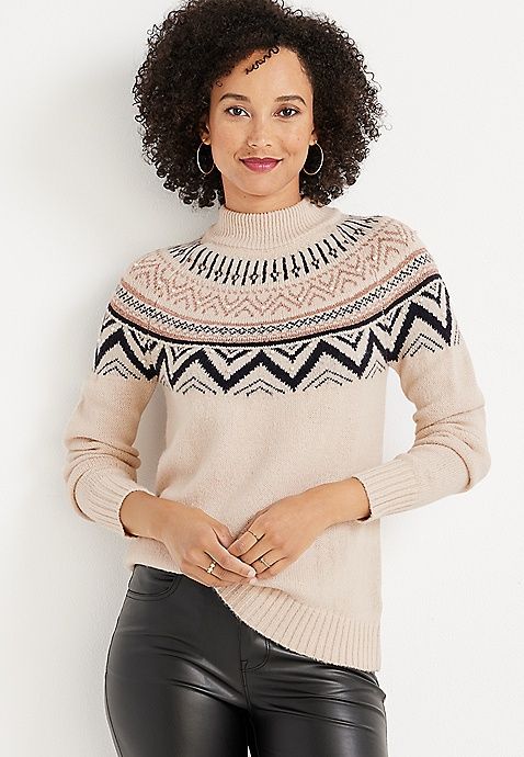 Pearl Fair Isle Mock Neck Sweater | Maurices
