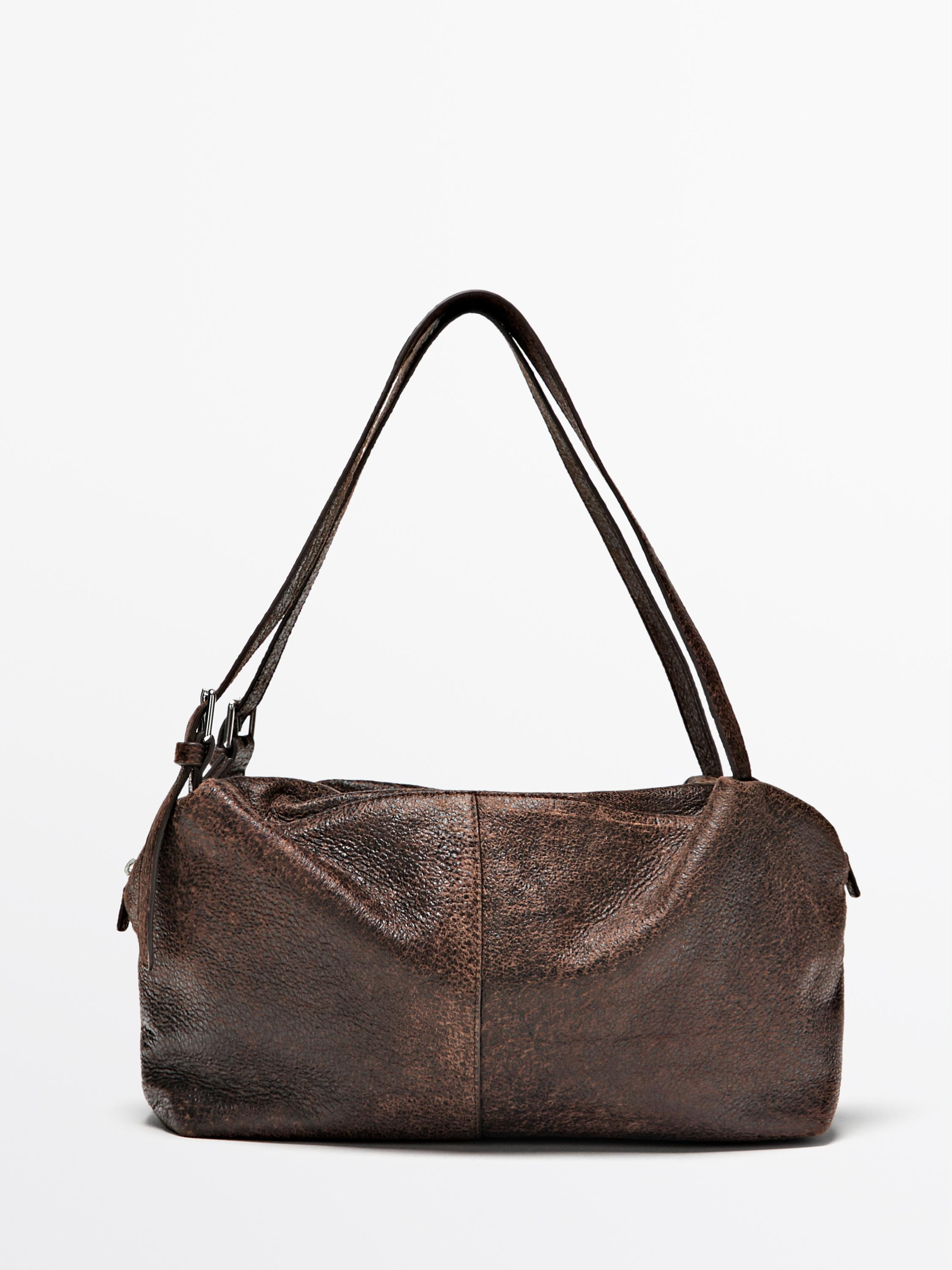 Large nappa leather satchel bag | Massimo Dutti UK