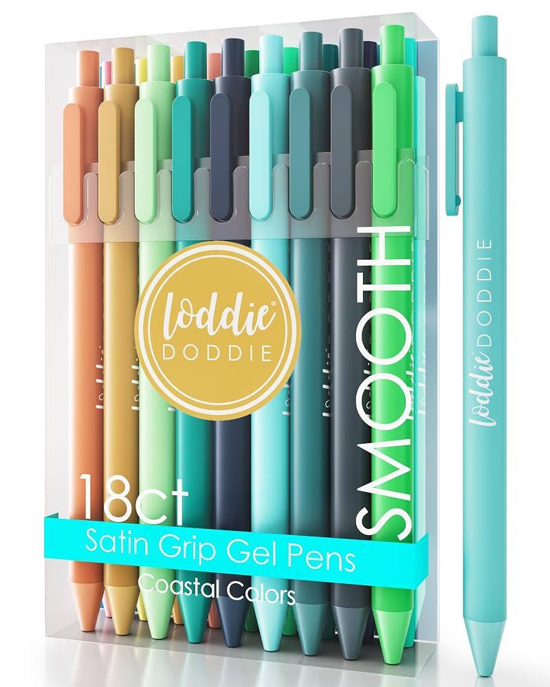 Loddie Doddie Retractable Colored Gel Pens - 18 Bright Colors, Fine Point, Satin Barrels (Coastal... | Amazon (US)