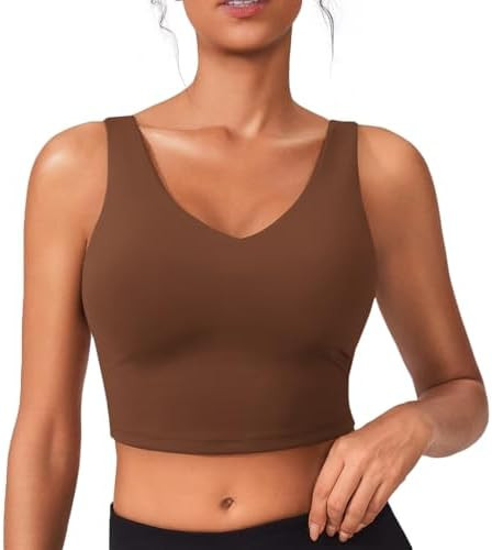 PINSPARK Sports Bras for Women Built in Bras Padded Yoga Bra V Neck Longline Workout Tank Tops wi... | Amazon (US)