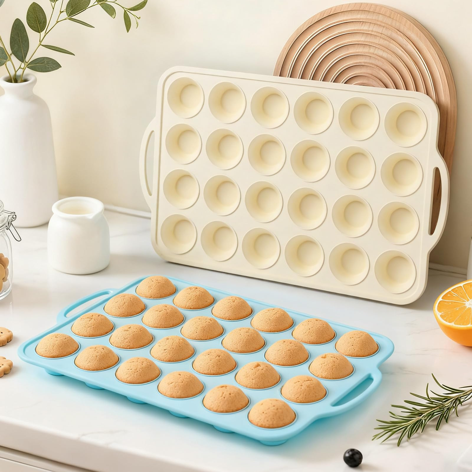 Silicone Mini Muffin Pan with Frame: Nonstick 24 Muffin Tins for Easy Release Baking Egg Bites & ... | Amazon (US)