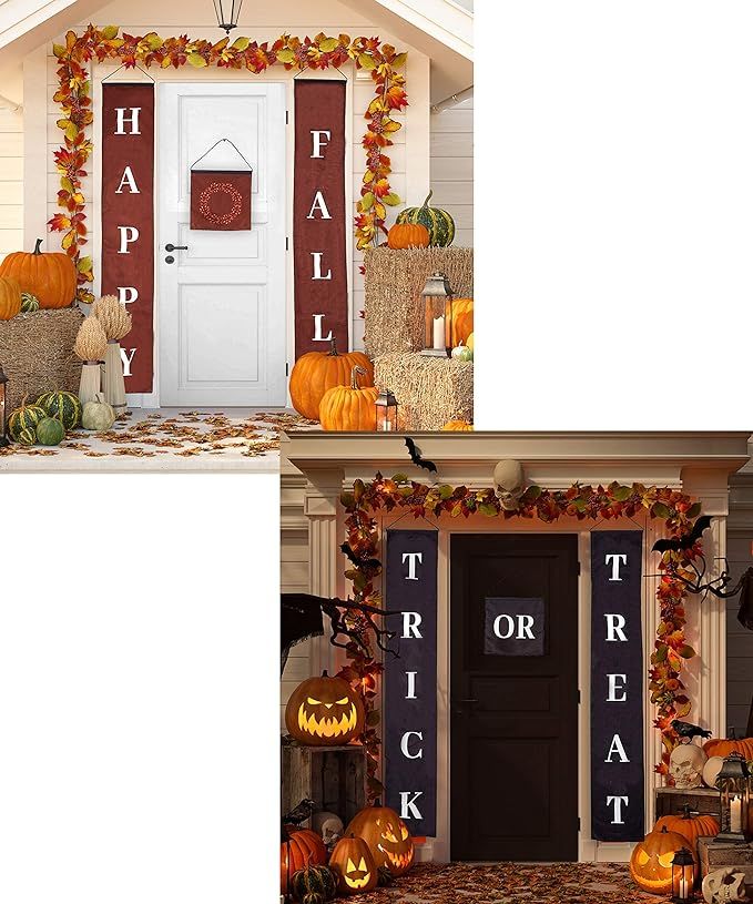 Fall Decor for Home or Office Halloween Reversible Trick or Treat and Happy Fall Banner Set, Fron... | Amazon (US)