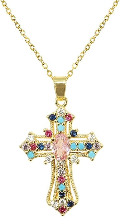 Dainty Gold Cross Pendant Necklace for Women - Gothic Catholic Christmas Costume Cross Jewelry Gi... | Amazon (US)