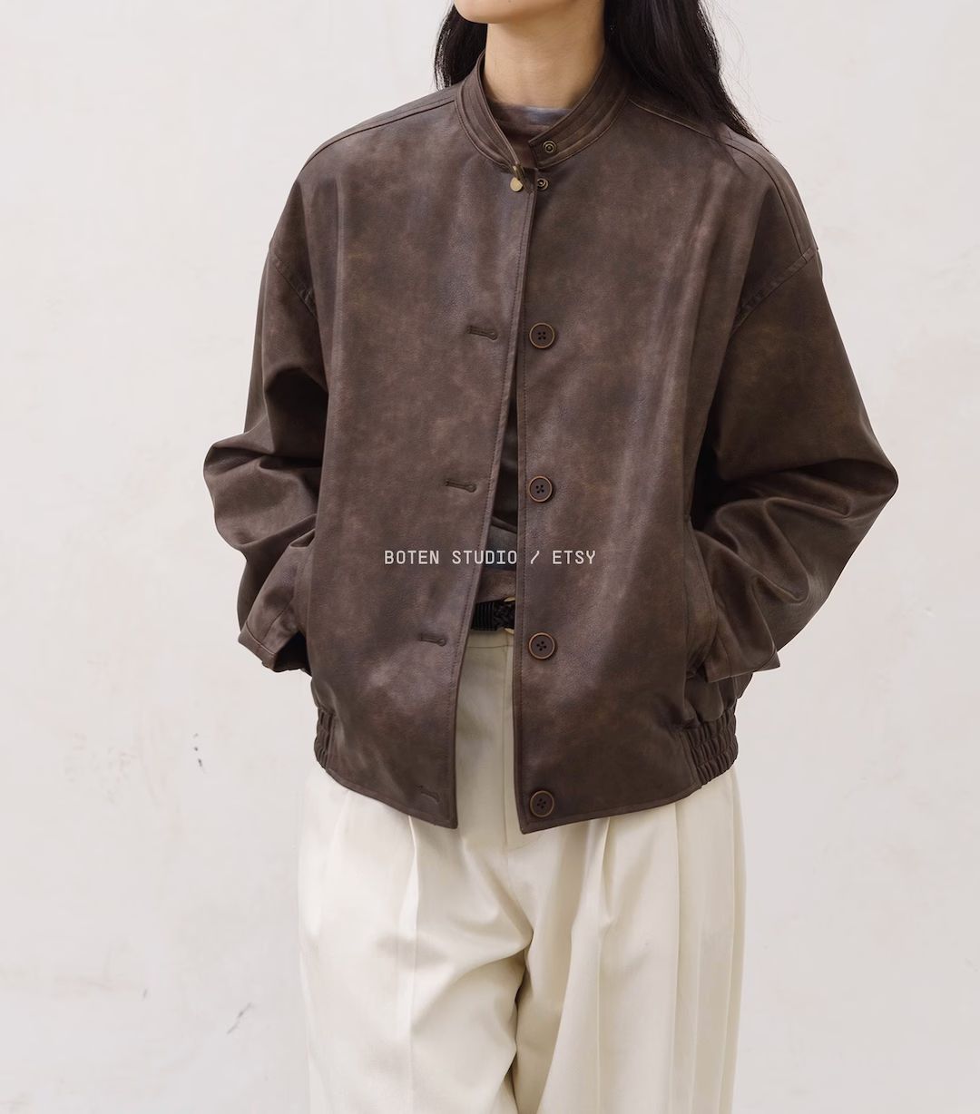 Retro Brown Washed Vegan Women's Leather Jacket Tan - Etsy | Etsy (US)