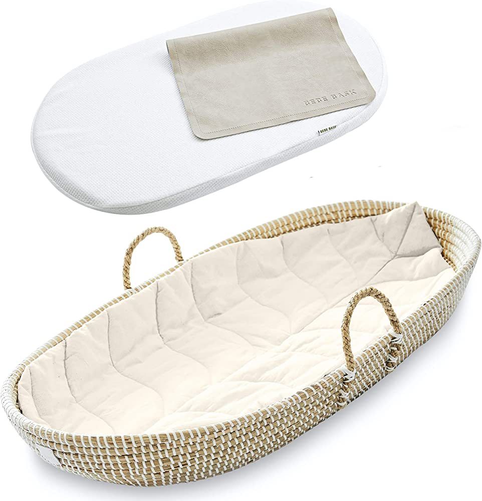 BEBE BASK - Premium Seagrass Baby Changing Basket with Pad - Handmade Baby Moses Basket - Luxury ... | Amazon (US)
