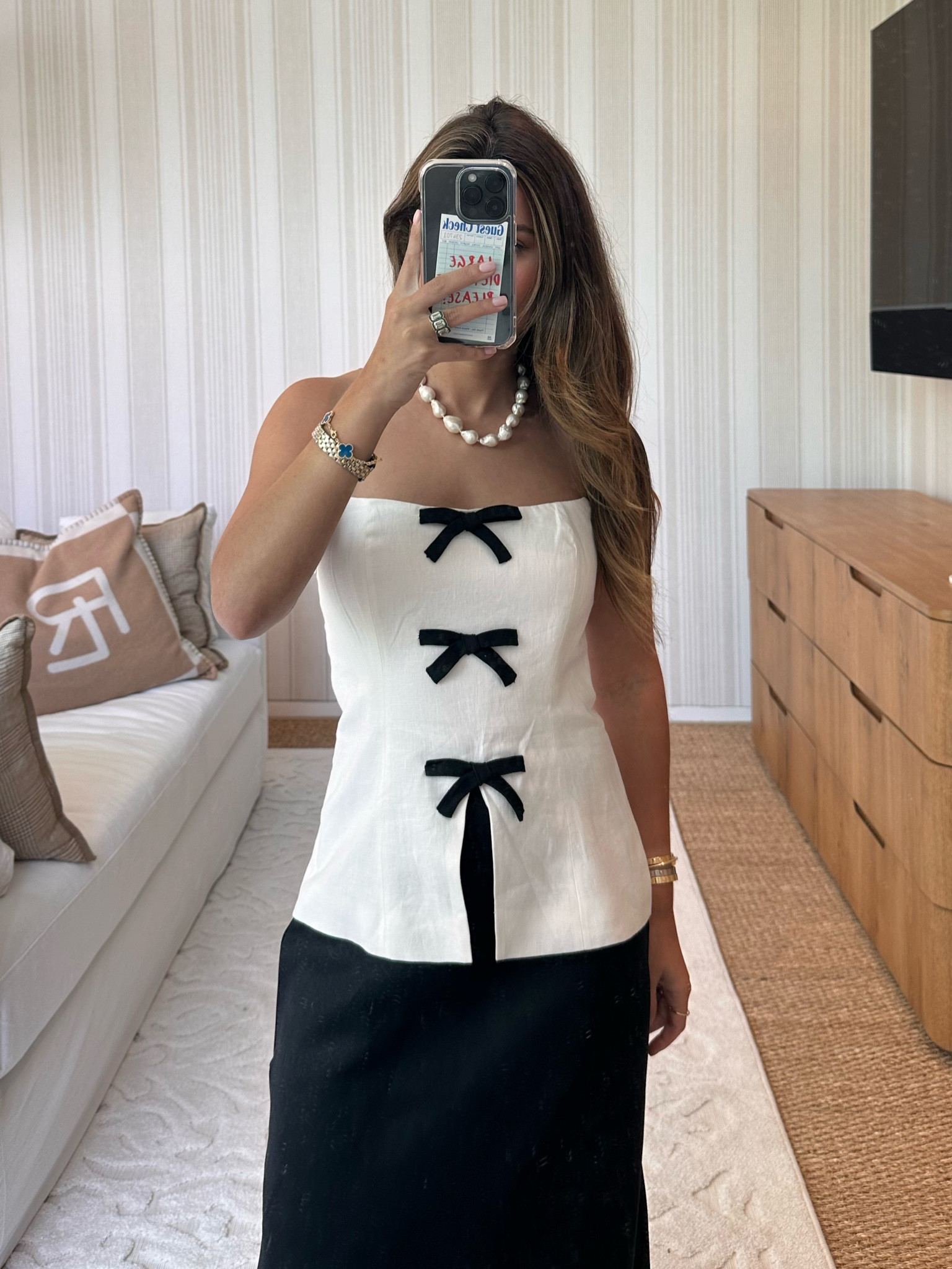 This strapless white linen top with the 3 black linen bows is to die for !!!!!!!!!!! Reformation nailed this. Wearing size 0  

#LTKStyleTip #LTKTravel #LTKSeasonal