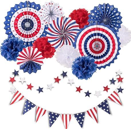 Whaline 14Pcs Patriotic Party Decorations Set, 4th of July American Flag Party Supplies Hanging P... | Amazon (US)