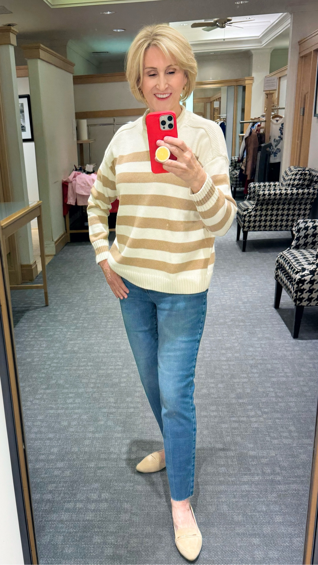 Stripes just get me. 🤍
This striped roll neck sweater from Talbots is one of those pieces that feels cozy but still polished. Paired with raw hem jeans and ballet flats, it’s my kind of everyday uniform — comfy enough for errands, cute enough for coffee dates.

#LTKootd #LTKSeasonal #LTKOver40