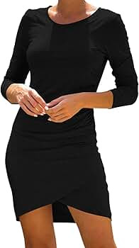 LaSuiveur Women's Casual Long Sleeve Ruched Bodycon Wrapped T Shirt Dress | Amazon (US)