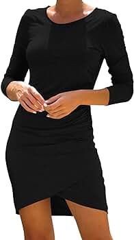 LaSuiveur Women's Casual Long Sleeve Ruched Bodycon Wrapped T Shirt Dress | Amazon (US)