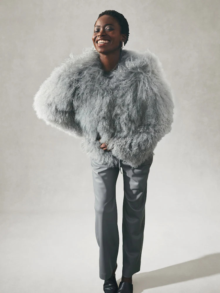 Nothing Ordinary Grey Sheepskin Fur Effect Jacket | Next EU
