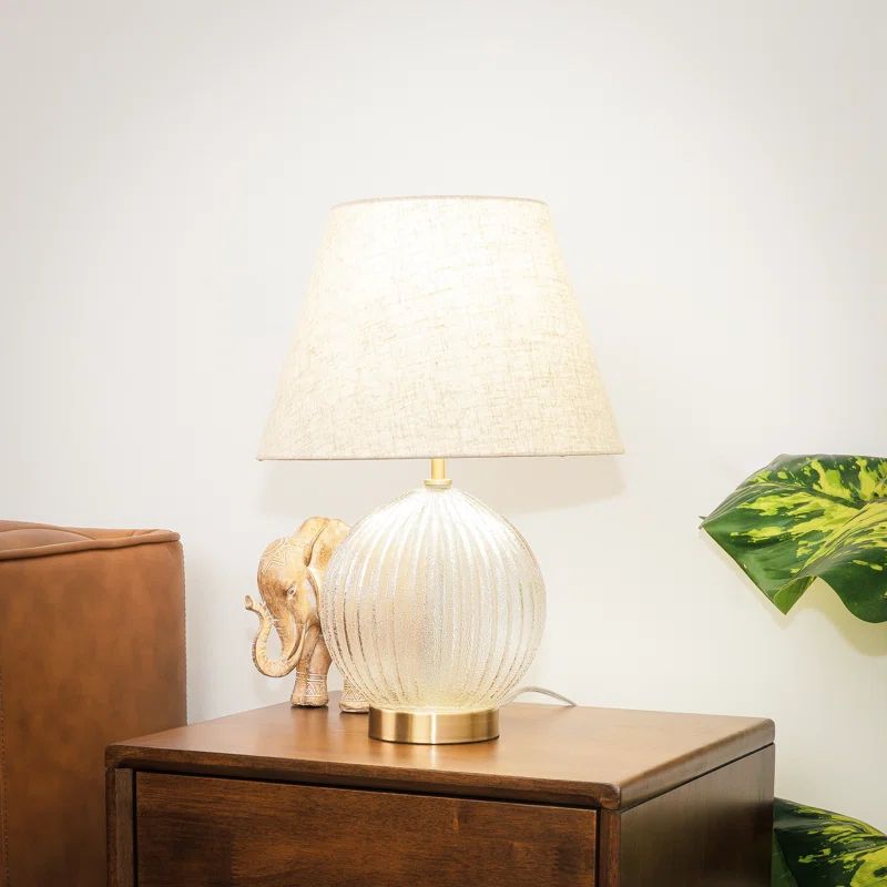 Mercer41 Zuly Round Ribbed Glass Table Lamp with Linen Shade | Wayfair | Wayfair North America